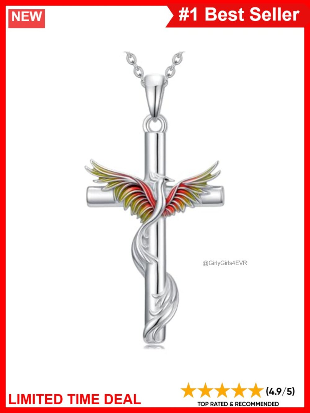 Sterling Silver Phoenix Necklace Crystal Pendant 18+2 Inch Box Chain Women